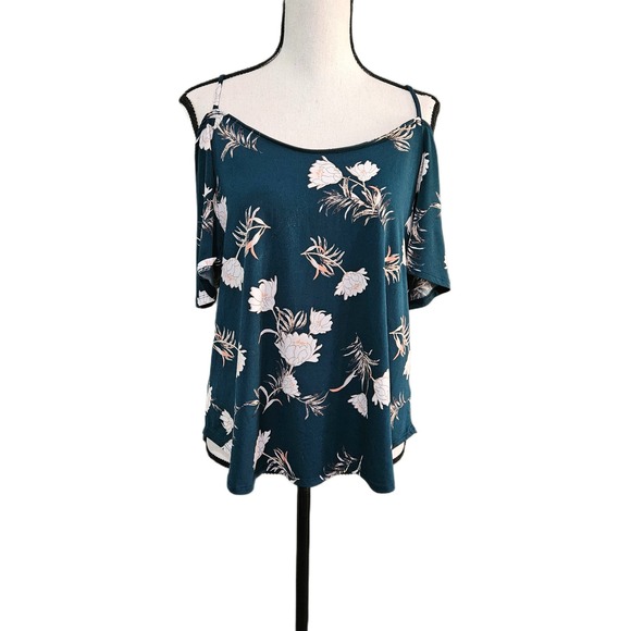 Kaileigh Tops - Kaileigh Valette Cold Shoulder Green Floral Top Size M